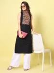 Black Cotton Blend Embroidered High Neck Straight Kurta (3)