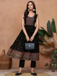 Black Georgette Embroidered A-line Kurta With Pant Set (7)
