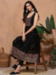 Black Georgette Embroidered A-line Kurta With Pant Set (7)
