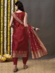 Classic Maroon Silk Kurta Set with Banarasi Dupatta (7)