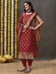 Classic Maroon Silk Kurta Set with Banarasi Dupatta (7)