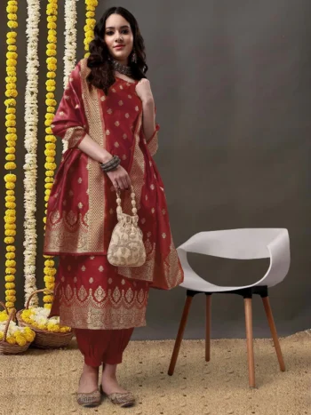 Classic Maroon Silk Kurta Set with Banarasi Dupatta