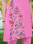 Cotton straight Floral Embroidery With Solid Pant Co-Orde Set (8)