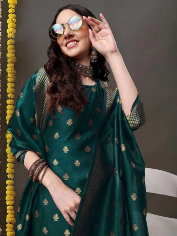 Elegant Bottle Green Silk Suit with Banarasi Dupatta