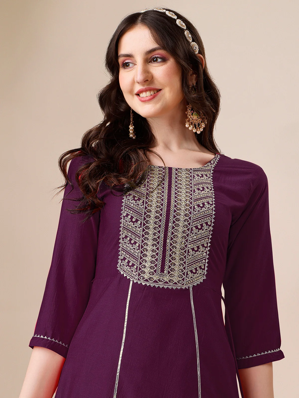 Embroidered Yoke Design Chinon A-Line Kurta Pant with Sequence Dupatta Set (16)