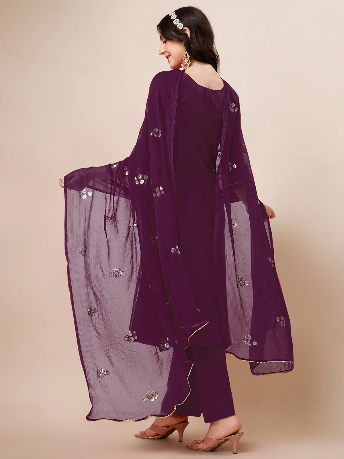 Embroidered Yoke Design Chinon A-Line Kurta Pant with Sequence Dupatta Set (17)