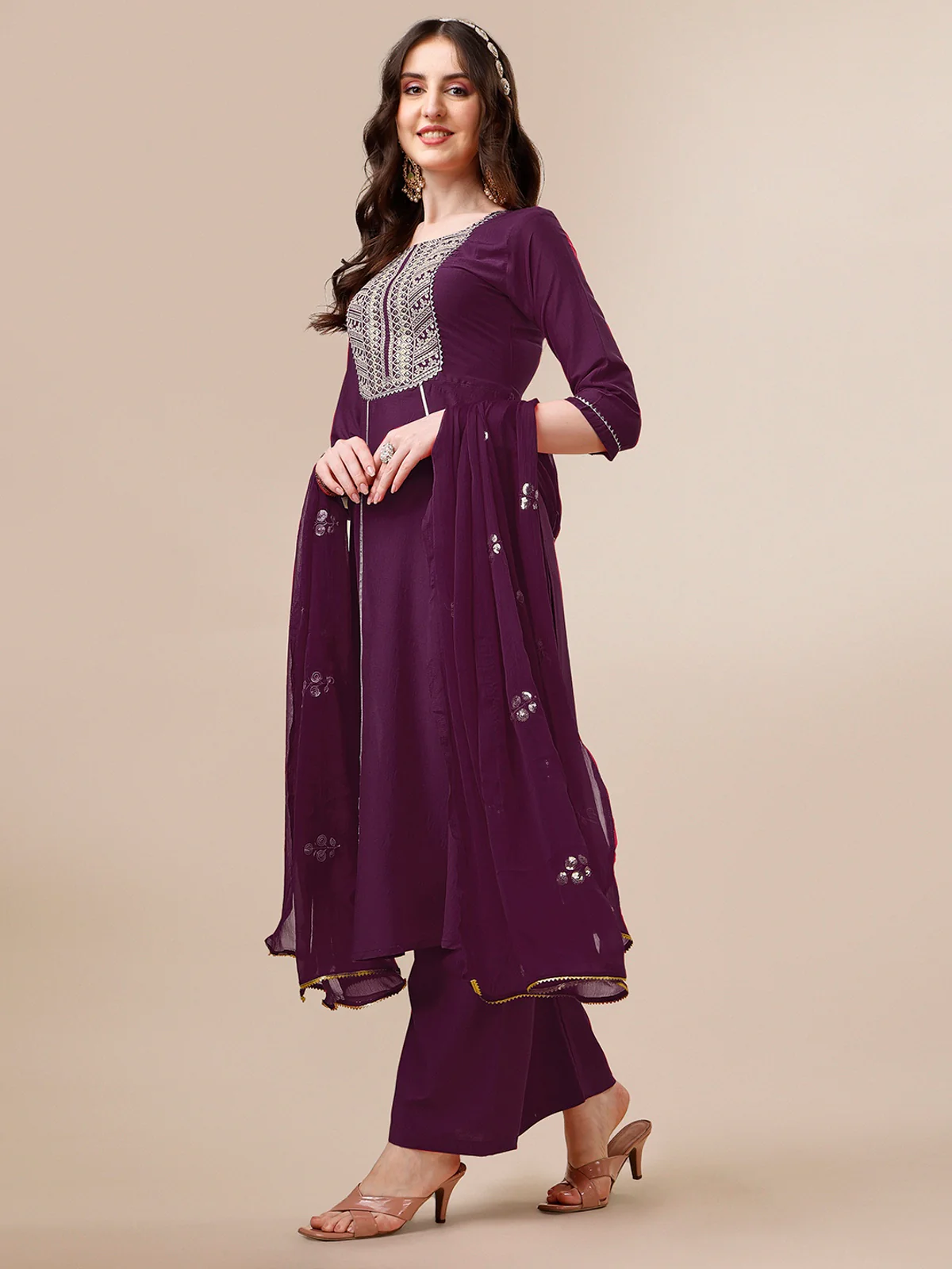 Embroidered Yoke Design Chinon A-Line Kurta Pant with Sequence Dupatta Set (19)