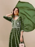 Emerald Green Chikankari Anarkali Kurta Set (2)