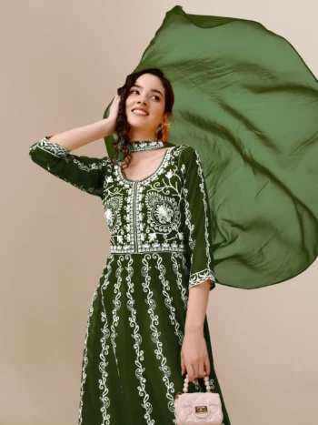Emerald Green Chikankari Anarkali Kurta Set