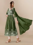 Emerald Green Chikankari Anarkali Kurta Set (2)