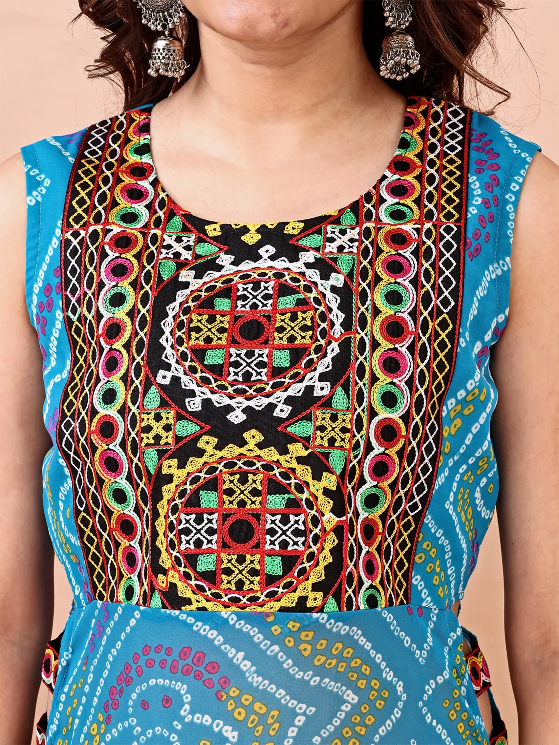 Georgette Embroidered Bandhani Print Kurta (1)