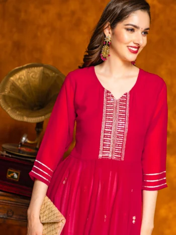 Georgette Embroidered Naira Cut Kurta