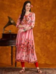 Gorgeous Pink Georgette Anarkali Kurta Set with Multi-Color Embroidery & Sequence Work (8)