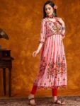 Gorgeous Pink Georgette Anarkali Kurta Set with Multi-Color Embroidery & Sequence Work (8)