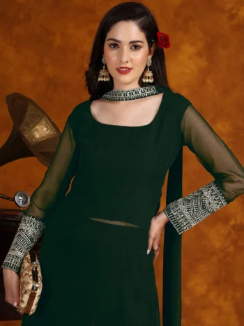 Green Georgette Lace Work Kurta Palazzo with Dupatta Set