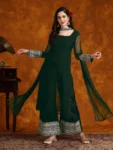 Green Georgette Lace Work Kurta Palazzo with Dupatta Set (4)