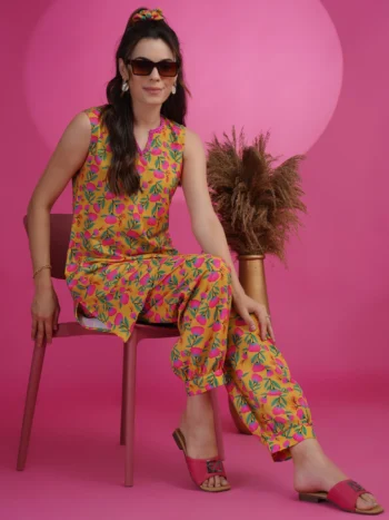 Mustard Printed Co-ords Set with Matching Scrunchie