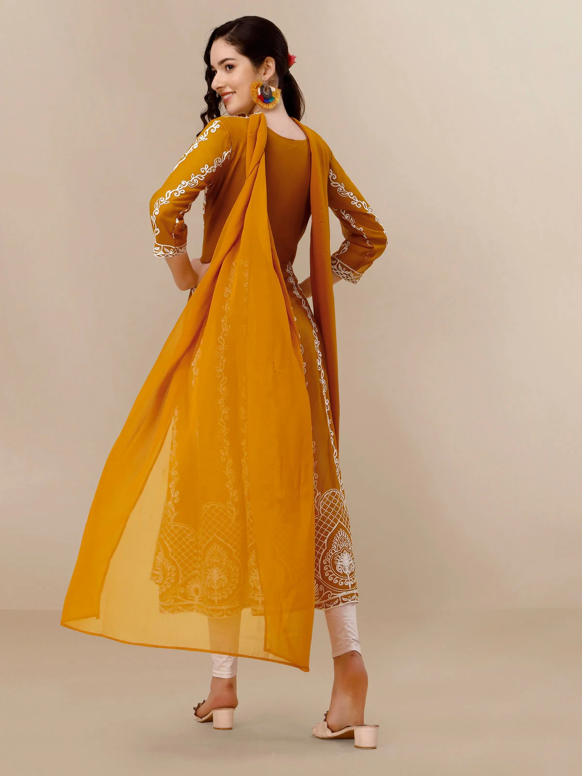 Mustard Yellow Chikankari Anarkali Set (1) Mustard Yellow Chikankari Anarkali Set