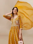 Mustard Yellow Chikankari Anarkali Set (5)