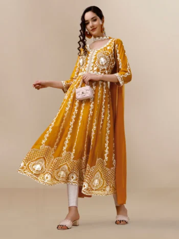 Mustard Yellow Chikankari Anarkali Set