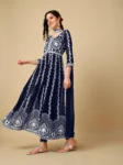 Navy Blue Embroidered Anarkali Set (2)