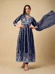 Navy Blue Embroidered Anarkali Set