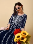 Navy Blue Embroidered Anarkali Set (2)