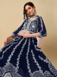 Navy Blue Embroidered Anarkali Set (2)