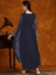 Navy Blue Georgette Lace Work Kurta Palazzo With Dupatta Set (6)