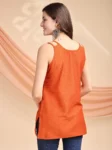 Orange Chinon Yoke Embroidery Shoulder Strap Short Kurti (5)