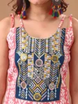 Pink Cotton Blend Embroidered Batik Print Straight Shoulder Straps Summer Kurta (3)