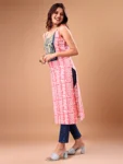 Pink Cotton Blend Embroidered Batik Print Straight Shoulder Straps Summer Kurta (3)