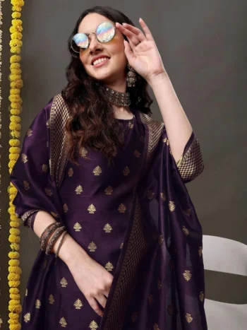 Premium Wine Silk Kurta Set with Banarasi Dupatta