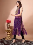 Purple Georgette Embroidered Bandhani Print Kurta (3)