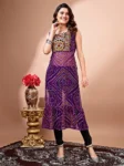 Purple Georgette Embroidered Bandhani Print Kurta (3)