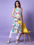 Rayon Floral Print Straight Shoulder Knot Kurta