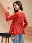 Red Cotton Blend Bandhani Print Peplum Top With Tassles and Kodi (6)