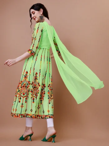 Vibrant Lime Green Georgette Anarkali Kurta and Dupatta Set with Heavy Sequence Embroidery
