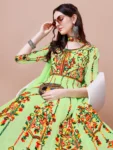 Vibrant Lime Green Georgette Anarkali Kurta and Dupatta Set with Heavy Sequence Embroidery