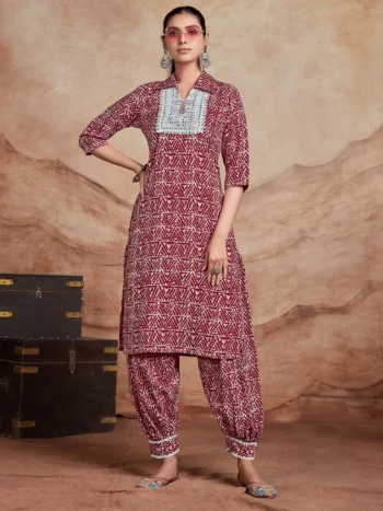 Cotton Blend Embroidered Kurta and Salwar Set