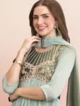 Dusty Green Georgette Alia cut Embroidered Anarkali Kurta Pant With Dupatta Set (12)