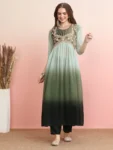 Dusty Green Georgette Alia cut Embroidered Anarkali Kurta Pant With Dupatta Set (12)