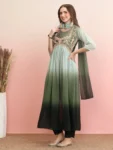 Dusty Green Georgette Alia cut Embroidered Anarkali Kurta Pant With Dupatta Set (12)