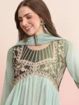 Dusty Green Georgette Alia cut Embroidered Anarkali Kurta Pant With Dupatta Set (12)