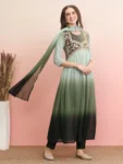 Dusty Green Georgette Alia cut Embroidered Anarkali Kurta Pant With Dupatta Set (12)
