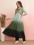 Dusty Green Georgette Alia cut Embroidered Anarkali Kurta Pant With Dupatta Set (12)