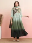 Dusty Green Georgette Alia cut Embroidered Anarkali Kurta Pant With Dupatta Set (12)