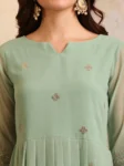 Dusty Green Georgette Embroidered Anarkali Kurta Pant with Dupatta Set (3)