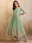 Dusty Green Georgette Embroidered Anarkali Kurta Pant with Dupatta Set (3)