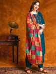 Embroidered and Mirror Work Cotton Straight Kurta Patiala With Bandhani Dupatta Set (13)